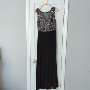 Silver and Gray Sequin Embellished Maxi Gown